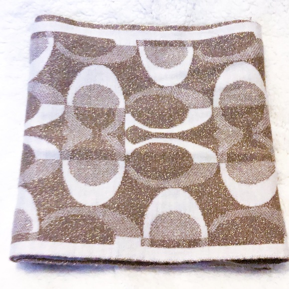 Coach Designer Monogram Gold Ivory Glitter Scarf - Picture 5 of 6